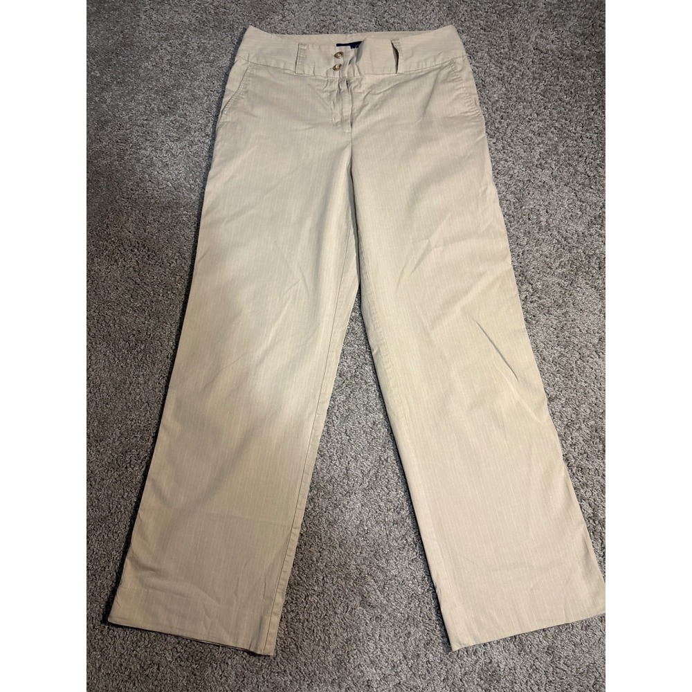 Hunt Club Womens Beige Pinstripe Wide Leg Trousers Size 6 Cotton Blend Business